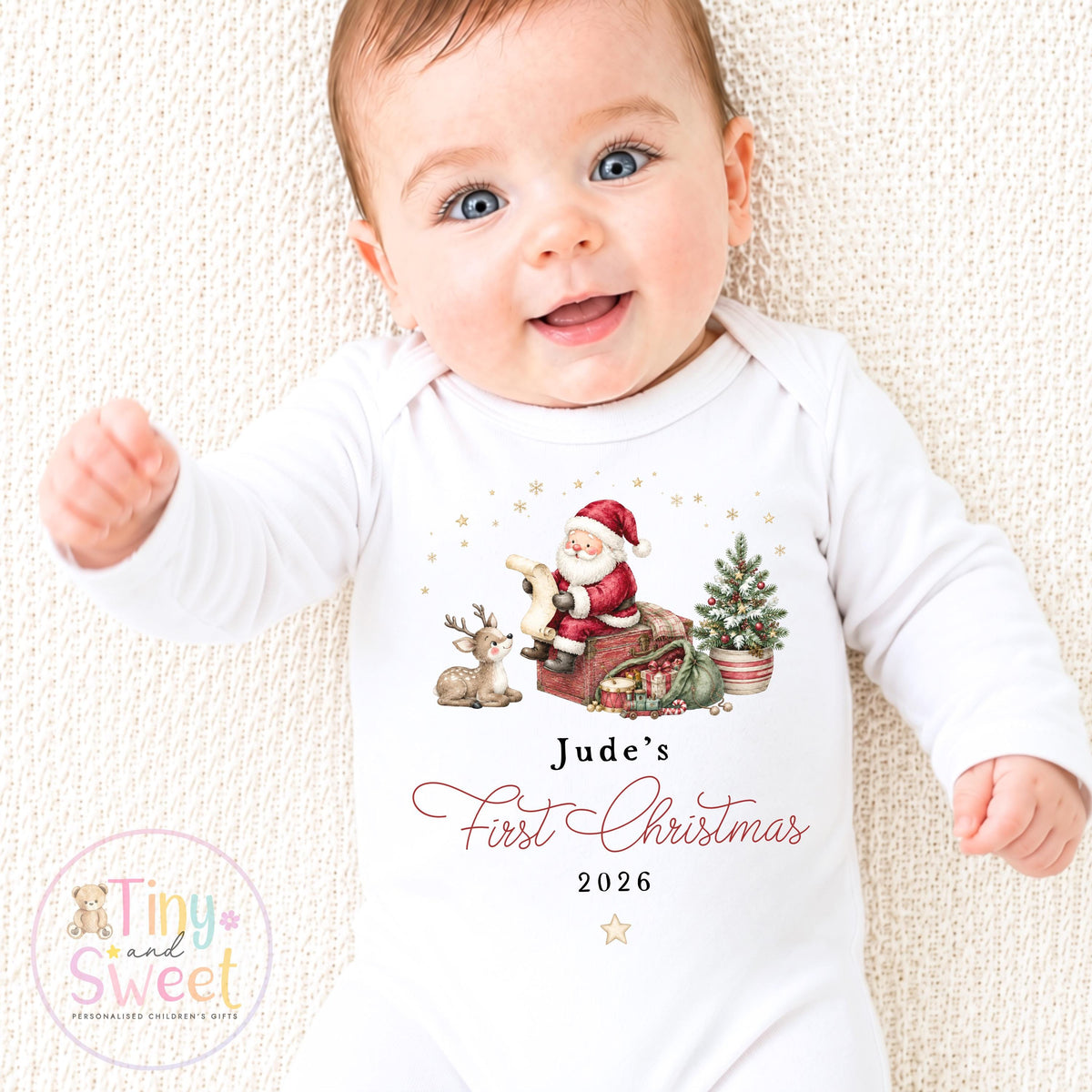 My First Christmas Sleepsuit, Personalised My First Christmas Babygrow, Baby’s 1st Christmas Outfit, Newborn Christmas Outfit, First Xmas