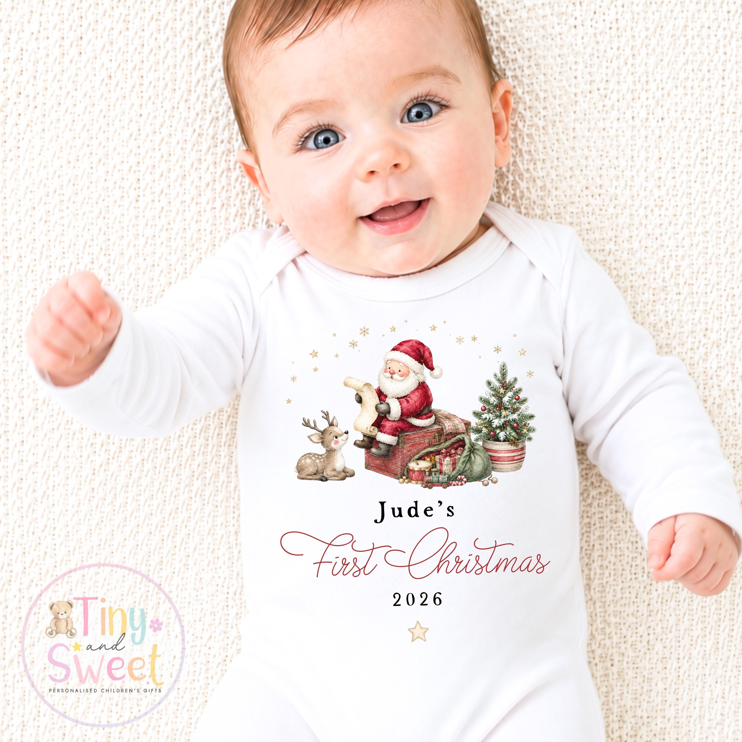My First Christmas Sleepsuit, Personalised My First Christmas Babygrow, Baby’s 1st Christmas Outfit, Newborn Christmas Outfit, First Xmas