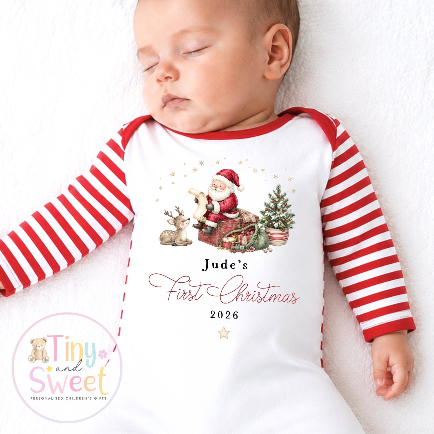 My First Christmas Sleepsuit, Personalised My First Christmas Babygrow, Baby’s 1st Christmas Outfit, Newborn Christmas Outfit, First Xmas