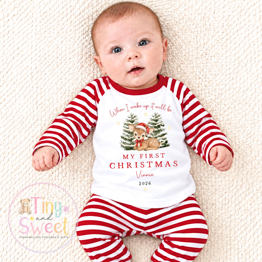 When I wake up Deer My First Christmas Personalised Sleepsuit/Vest