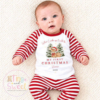 When I wake up Deer My First Christmas Personalised Sleepsuit/Vest