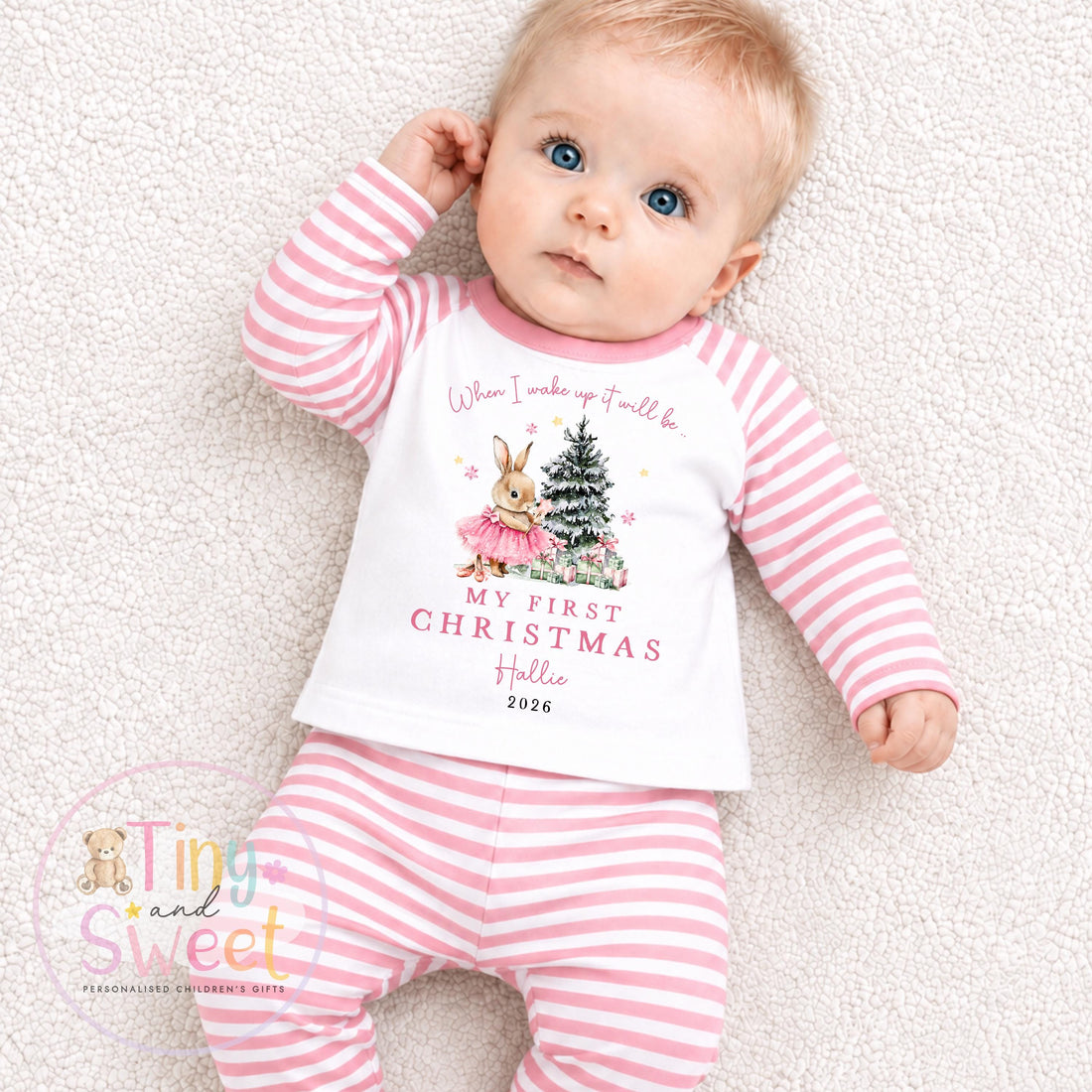 Personalised Teddy In Stocking Christmas Red Pyjamas