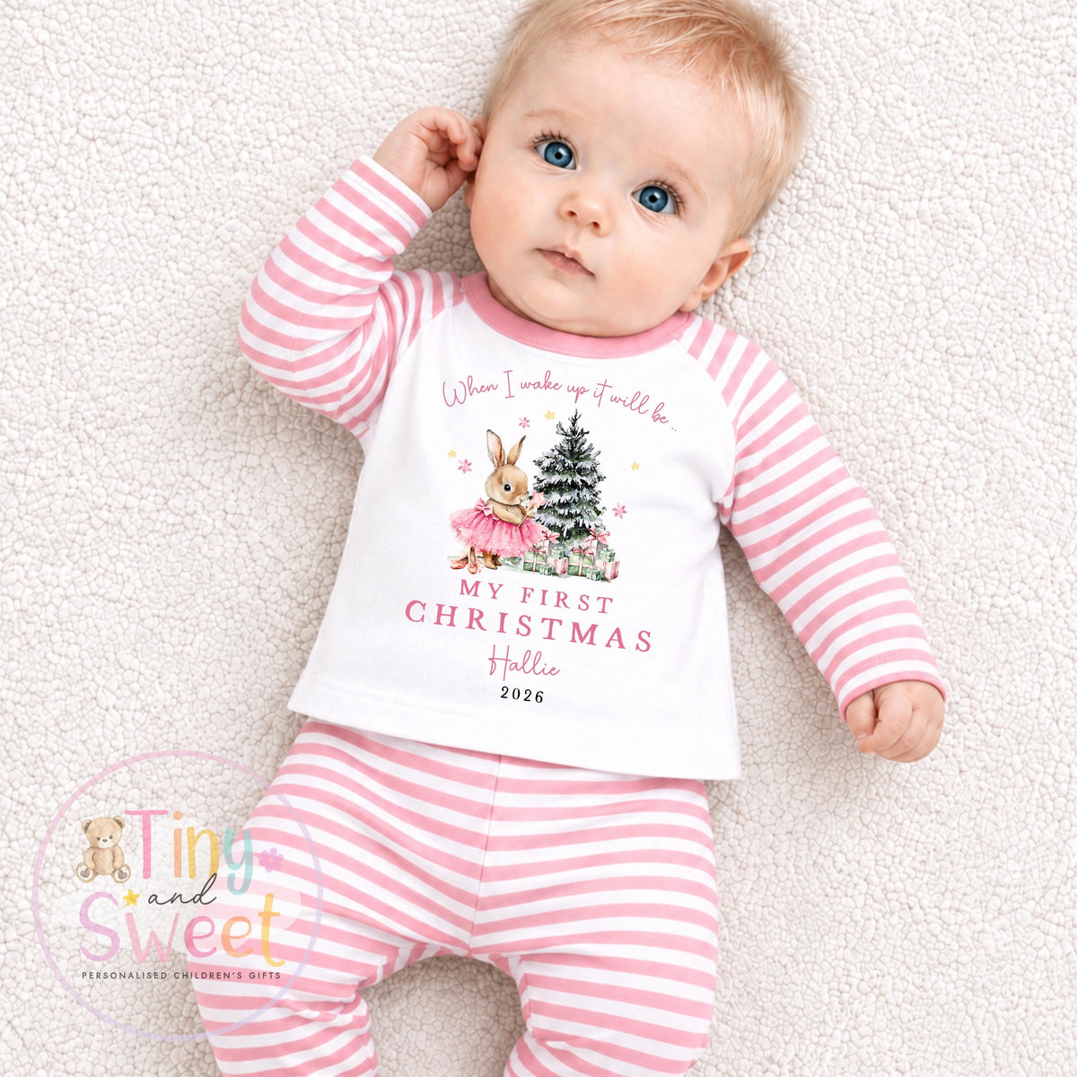Personalised Teddy In Stocking Christmas Red Pyjamas