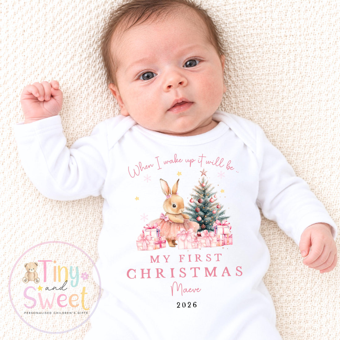 When I wake up Christmas Ballerina Bunny Personalised Sleepsuit/Pyjamas