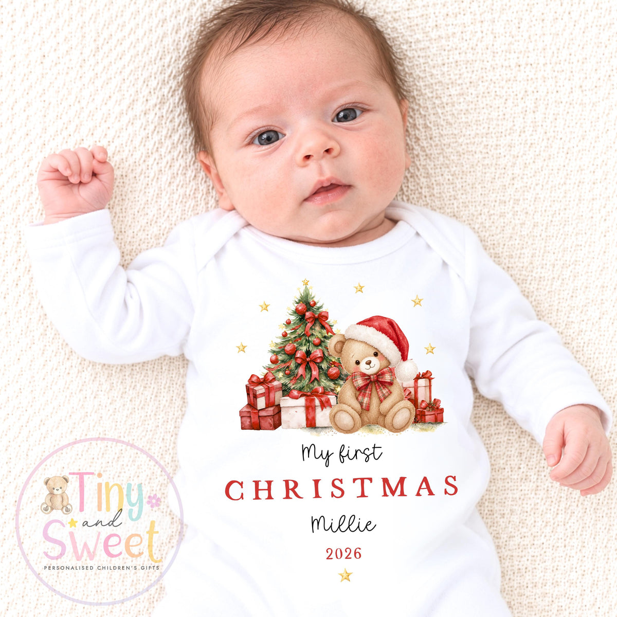 Personalised First Christmas Baby Grow , My First Christmas, Custom Name Sleepsuit, Baby’s First Christmas, Xmas Baby Outfit