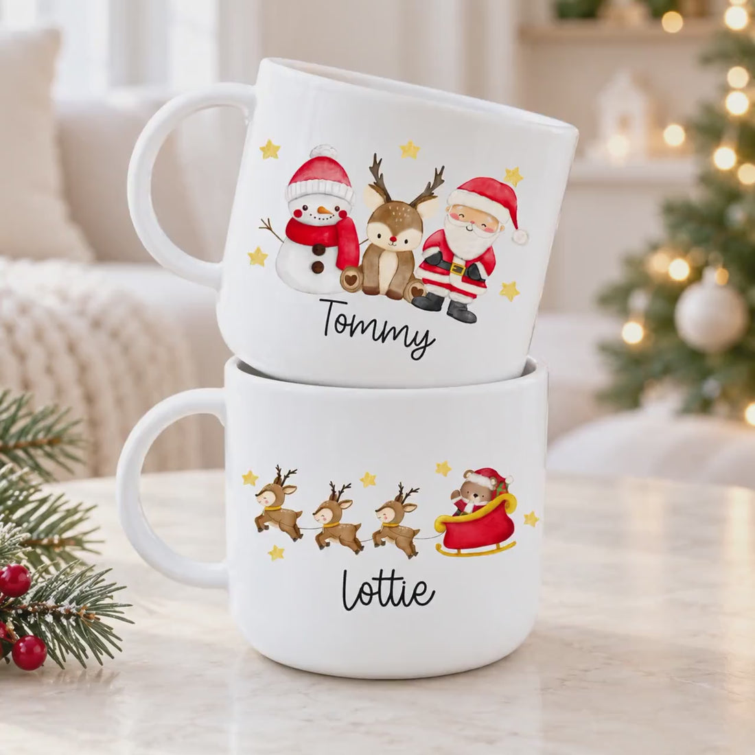 Christmas Unbreakable Mug, Personalised Christmas Cup, Christmas Eve Box, Plastic Cup, Gift For Toddler, Gift For Grandchildren, Kids Mug