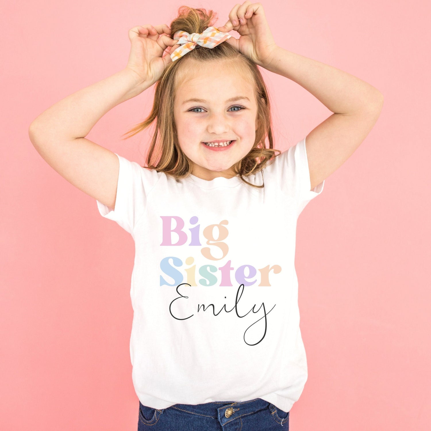 Retro Pastel Big Sister Personalised T Shirt