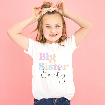 Retro Pastel Big Sister Personalised T Shirt