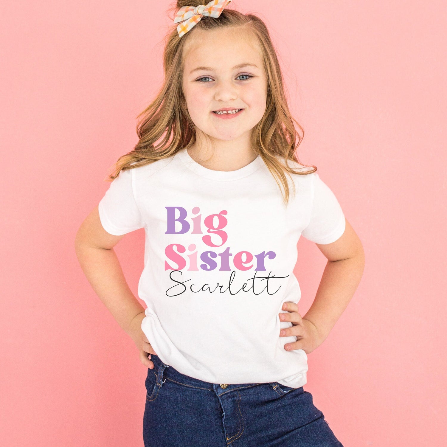 Big Sister Pinks/Purples Personalised T Shirt