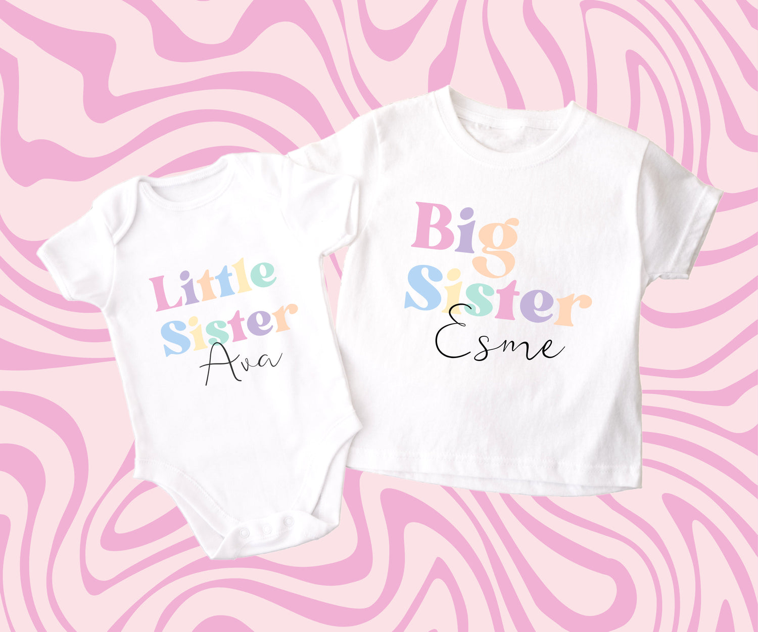 Retro Pastel Big Sister Personalised T Shirt