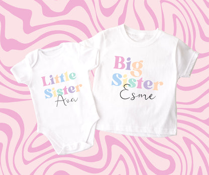 Retro Pastel Big Sister Personalised T Shirt