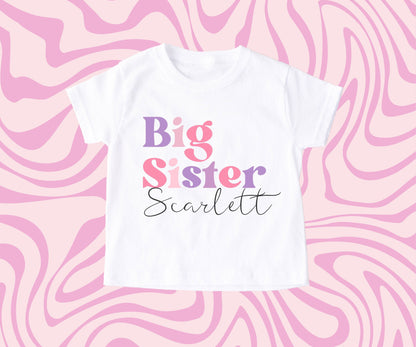 Big Sister Pinks/Purples Personalised T Shirt