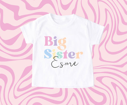 Retro Pastel Big Sister Personalised T Shirt
