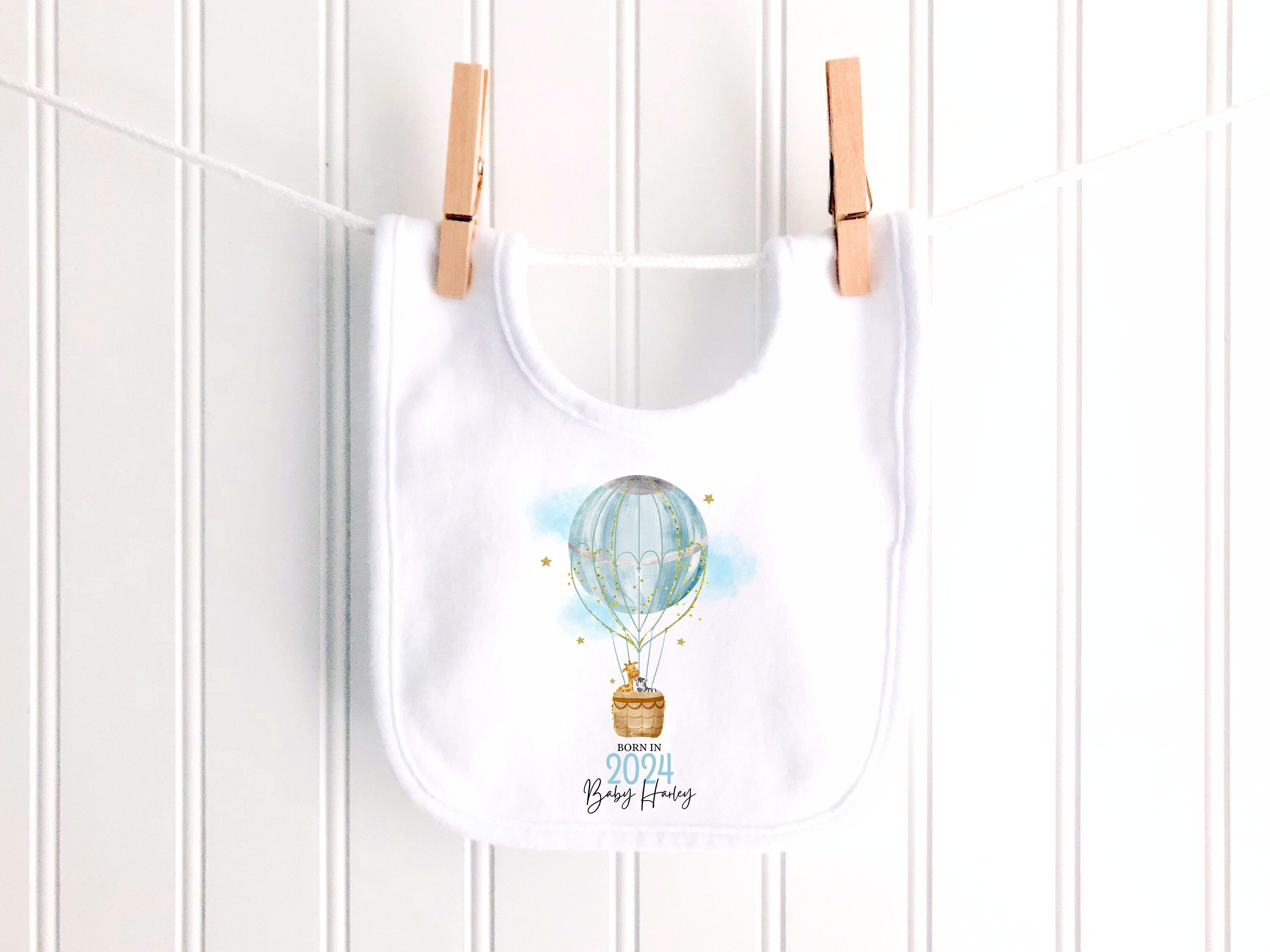 Blue Born In 2024 Hot Air Balloon Personalised Sleepsuit/Babygrow