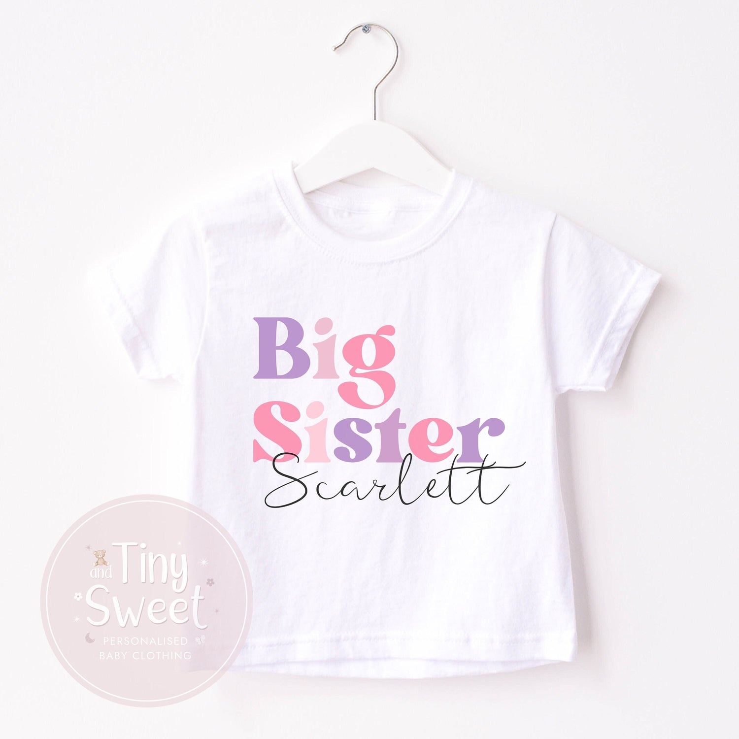 Big Sister Pinks/Purples Personalised T Shirt