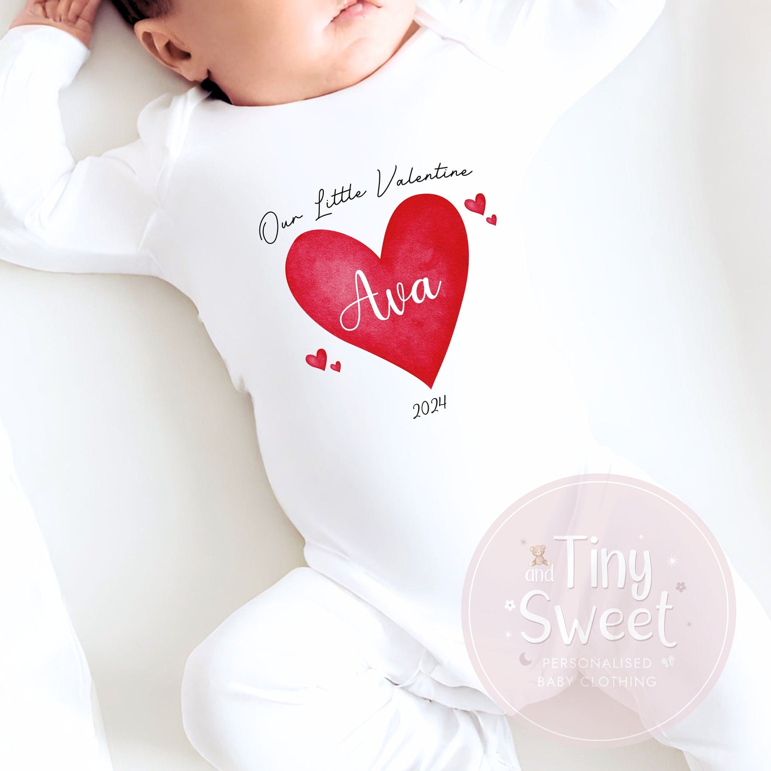 Our Little Valentine Heart Personalised Sleepsuit/Babygrow