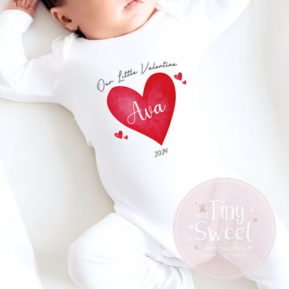 Our Little Valentine Heart Personalised Sleepsuit/Babygrow