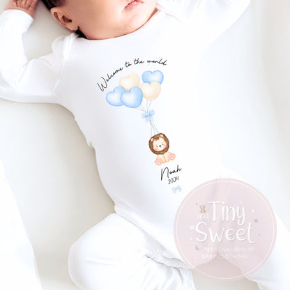 Welcome To The World Lion Personalised Sleepsuit/Babygrow