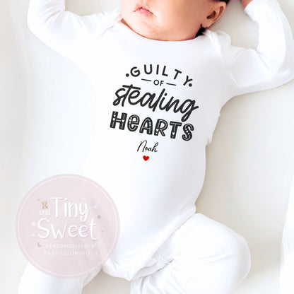 Guilty Of Stealing Hearts Personalised Sleepsuit/Babygrow