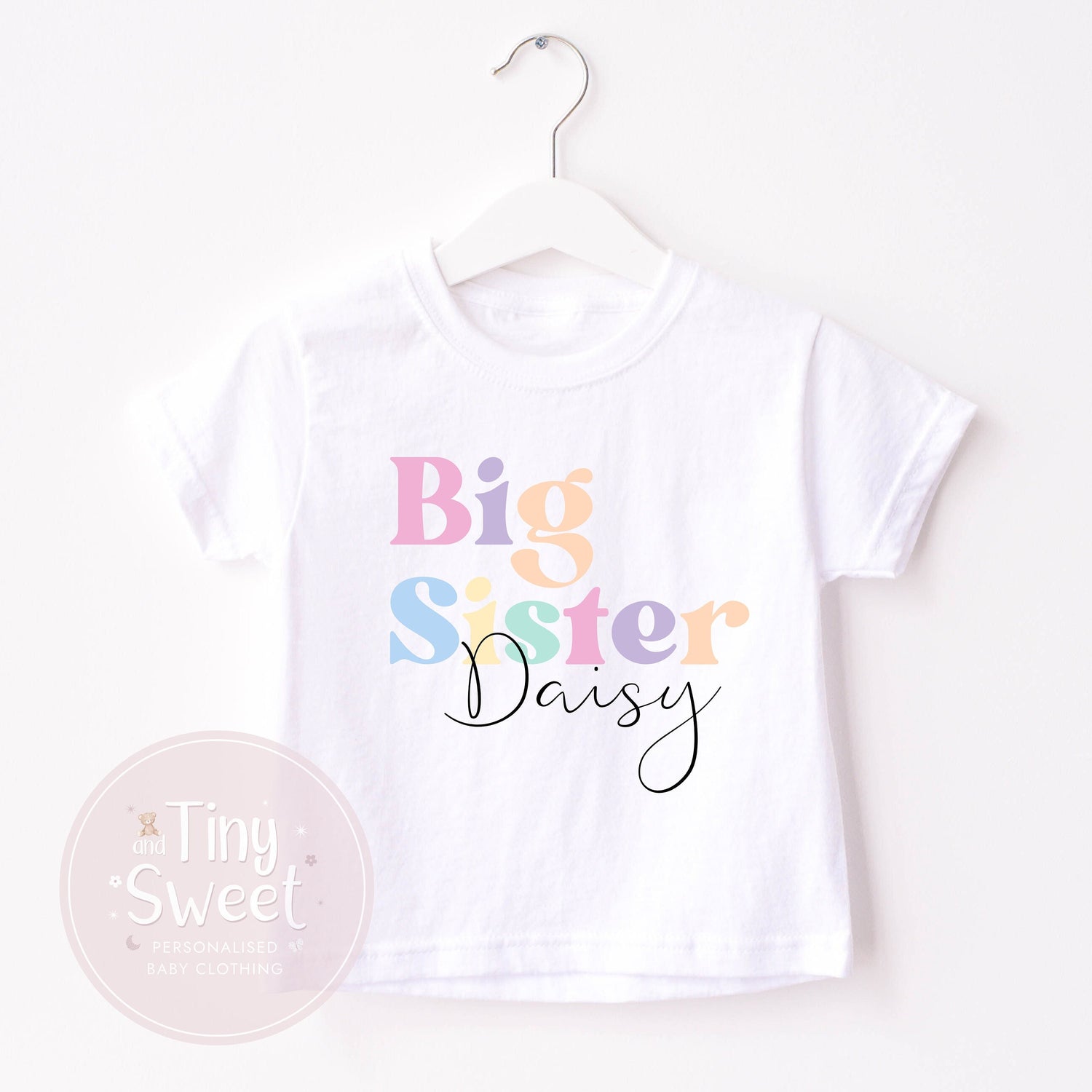 Retro Pastel Big Sister Personalised T Shirt