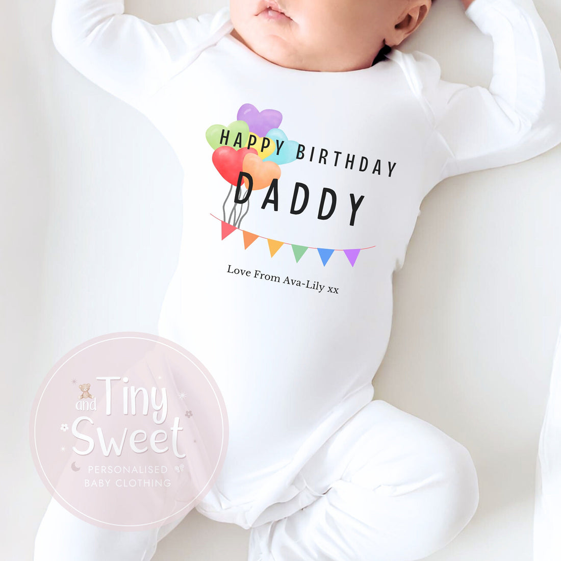 Happy Birthday Daddy Rainbow Personalised Sleepsuit/Babygrow