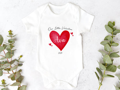 Our Little Valentine Heart Personalised Sleepsuit/Babygrow