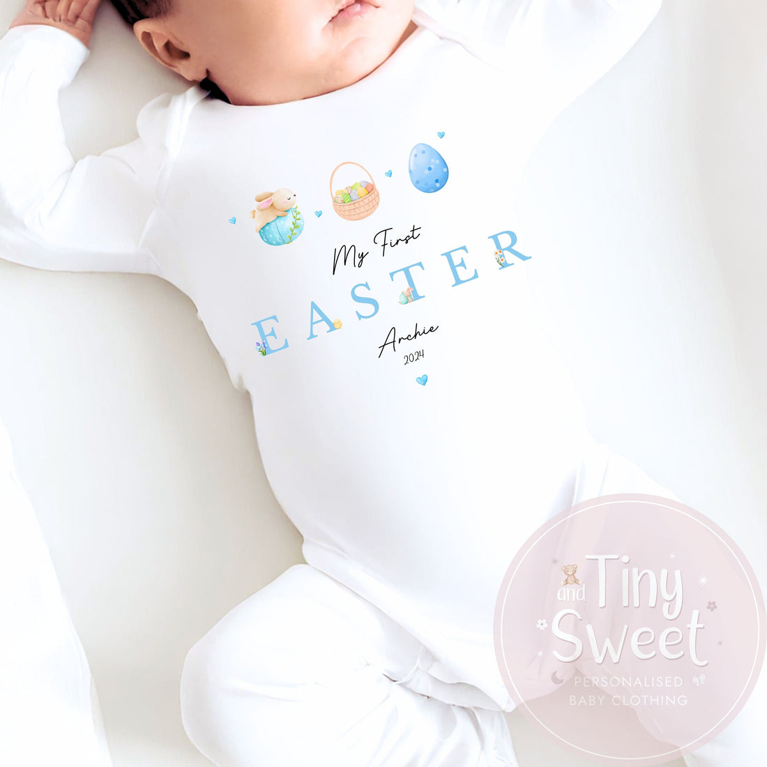 Blue My First Easter Personalised Sleepsuit/Babygrow